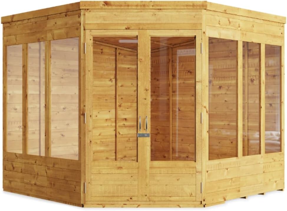 BillyOh Corner Summerhouse Log Cabin 8 x 8 Garden Storage Shed Wooden Summer House Sheds Picton Summerhouses Pressure Treated Available (Spray Treated, 8x8)