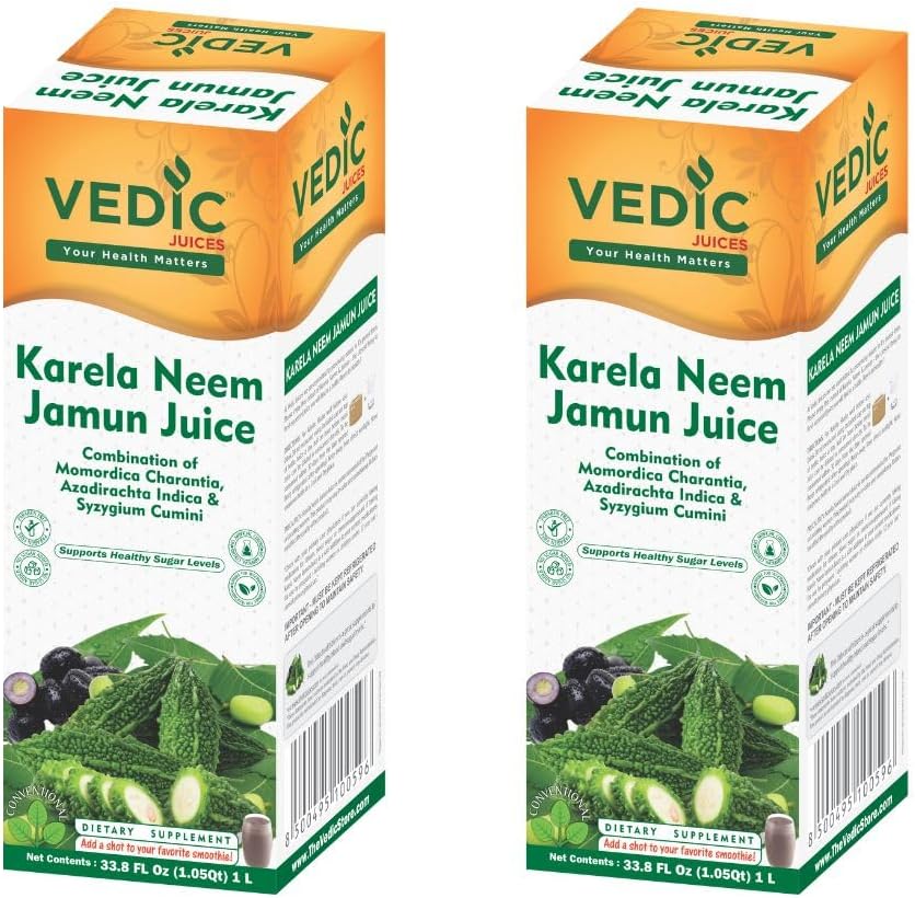 Ayurvedic Neem Karela Jamun Juice - Original Flavour - Pure Herbal Juice -33.08 Floz (Pack of 2, 1000 ML)