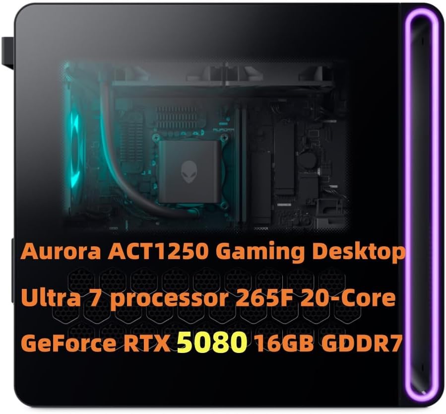 New Alien.Ware Aurora ACT1250 Gaming Desktop 20-Cores Ultra 7 265F 64GB 4TB SSD GeForce RTX 5080 16GB GDDR7 Graphics Wi-Fi 7 1000W Platinum PSU, 240mm Liquid-Cooled CPU Win 11Home【Clear Side Panel】