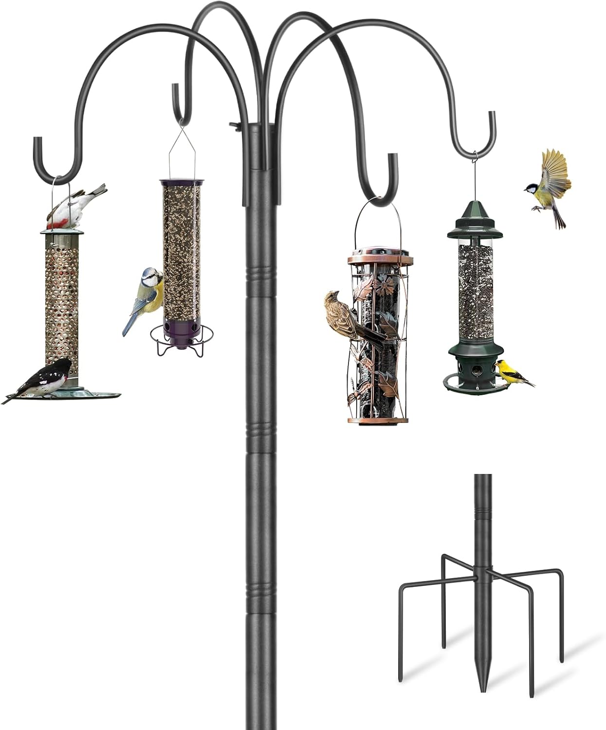Bird Feeders Hanging Station, 225cm Bird Feeder Stand, Free Standing Heavy Duty Metal Bird Feeding Pole and Hangers, Extra Tall Shepherds Crooks Hooks for The Garden Decorations