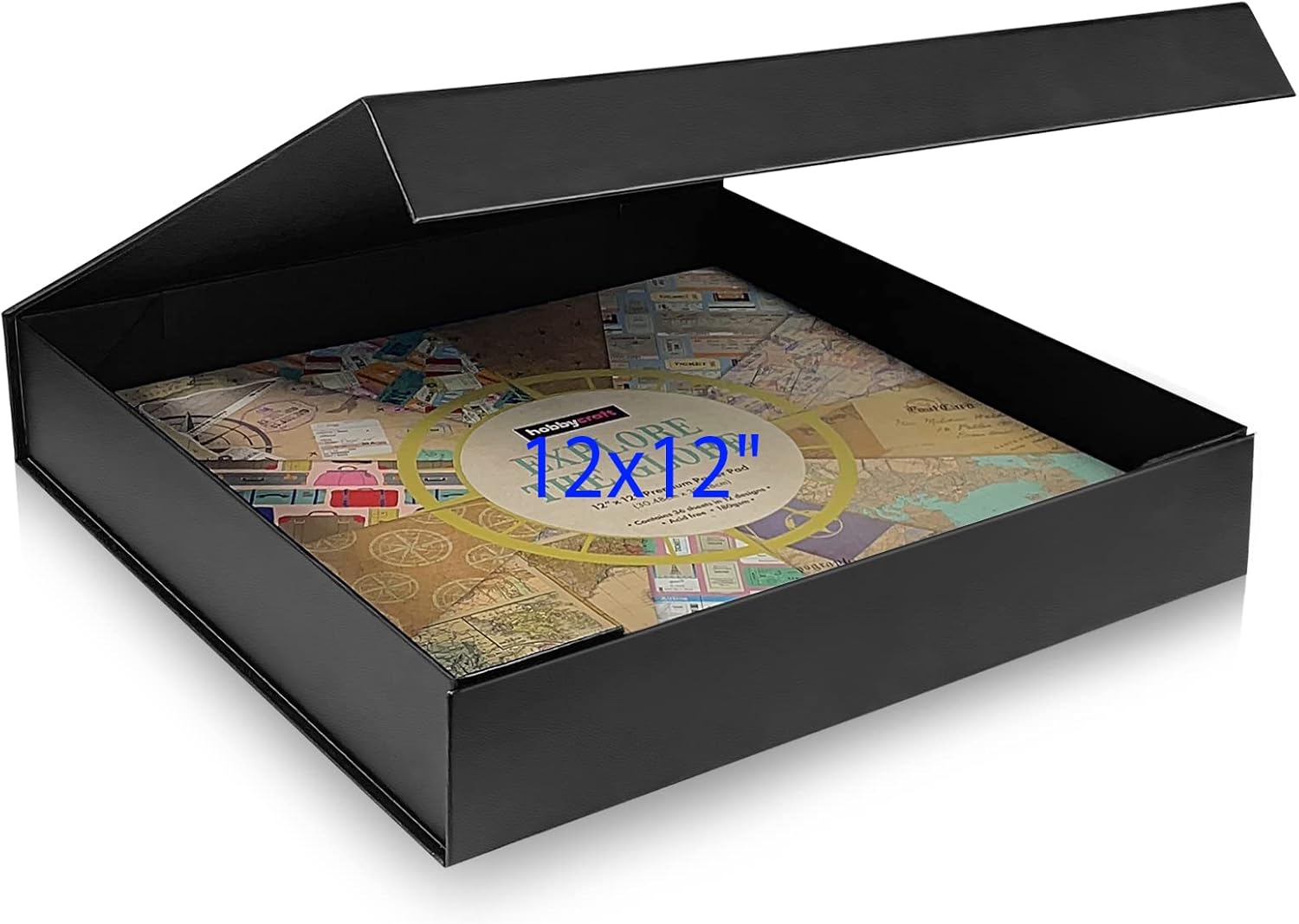 12x12 Scrapbook Storage Box for Scrapbooks, Papers and Supplies, Odor Free, Solid Black, 1 PCS 1 Pack