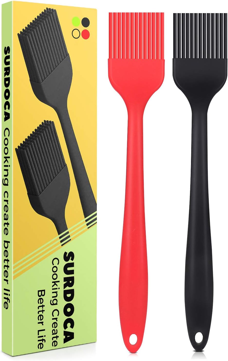 SURDOCA Silicone Basting Brush Pastry Brush - 2P 8.2" High Heat Resistant Nonstick Brushes for Kitchen Baking, Stainless Steel Core Design, BPA Free - Outdoor Dining Barbecue Utensils Basting Brushes
