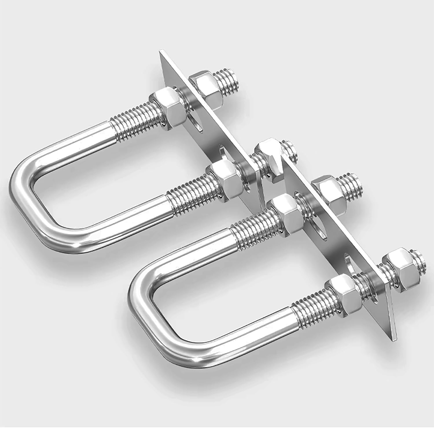 WeqeYent 2 PCS M8x60x100 mm Square U Bolts, 304 Stainless Steel Round Bend Right Angle U-Bolts with Plates Nuts, U Bolt Accessories U Shape Bolts U Brackets