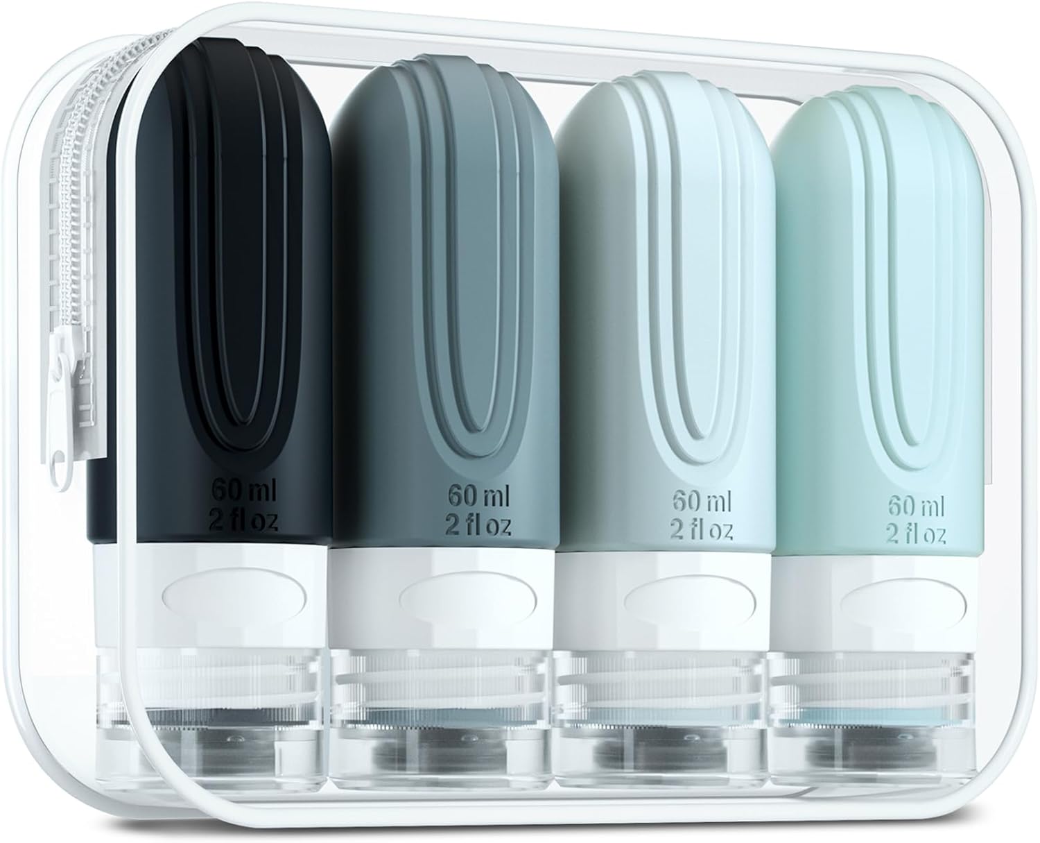 Travel Bottles for Toiletries, Tsa Approved 2oz Travel size Bottles, BPA Free Leak Proof Travel Toiletry Containers, Refillable Travel Accessories with Toiletry Bag for Shampoo Liquid (4 Pack)
