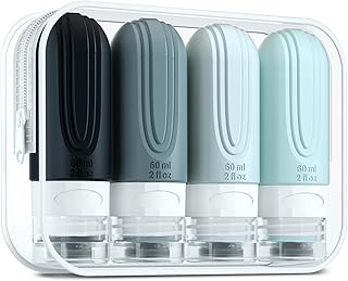 Travel Bottles for Toiletries, Tsa Approved 2oz Travel size Bottles, BPA Free Leak Proof Travel Toiletry Containers, Refillable Travel Accessories with Toiletry Bag for Shampoo Liquid (4 Pack)