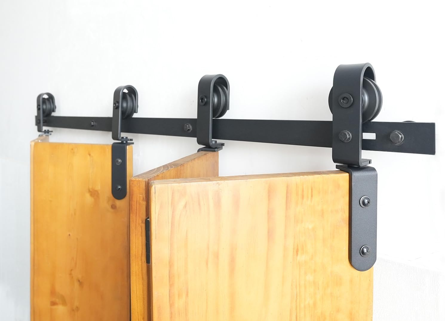 DIYHD 84" Rustic Black Bifolding Sliding Barn Door Hardware, Heavy Duty Front Mount Folding Interior Door Track Kit, Fit Door Width 80"