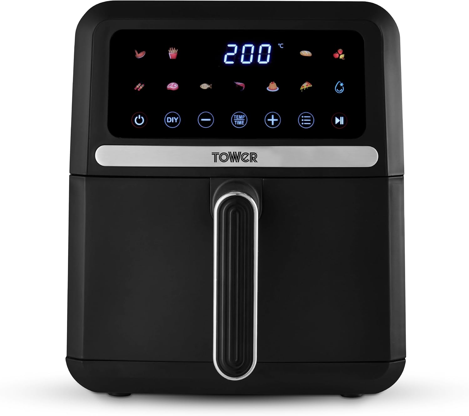 Tower T17186 Vortx Digital Air Fryer with Digital Colour Display, 11 Pre-set Cooking Options, Space Saving Design, 1500W, 5L, Black