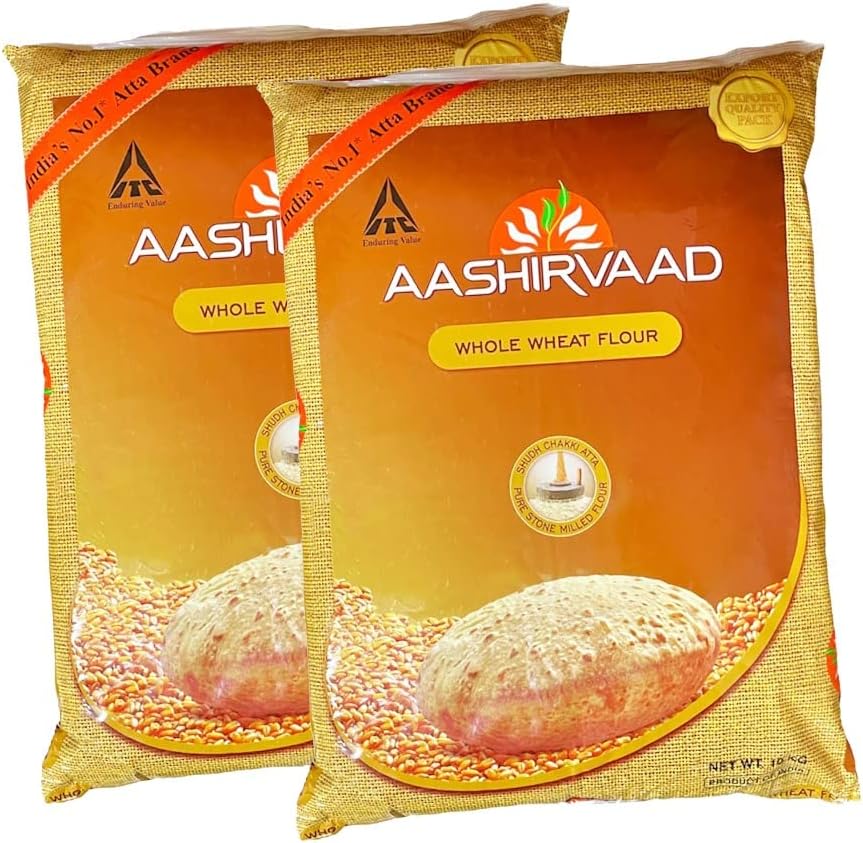 Aashirvaad Whole Wheat Atta | 100% Whole Wheat | Full of Fibre | Make Rotis & Chappatis | Traditional Indian Flour | Nutritious | Vegetarian | 10 KG Bag (Pack of 2)