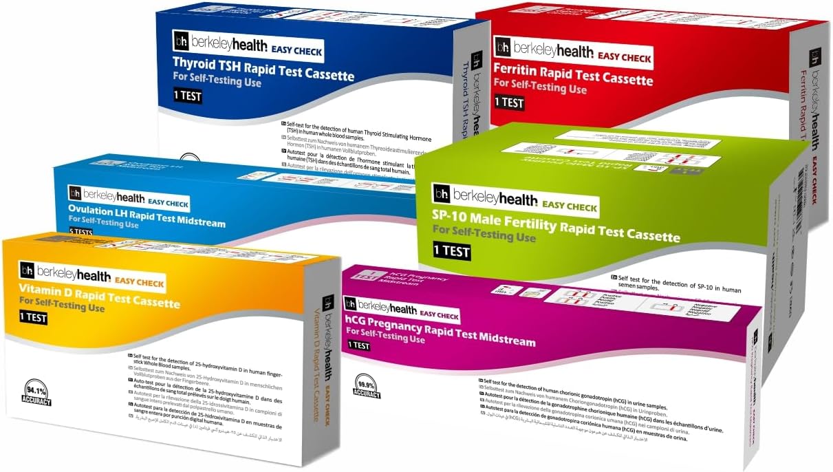 Berkeley Health Couple's Fertility Self Test Kit Bundle - Thyroid, Ferritin, Vitamin D, LH Ovulation, hCG Pregnancy & SP-10 Male Health - Comprehensive Monitoring - 6 Tests
