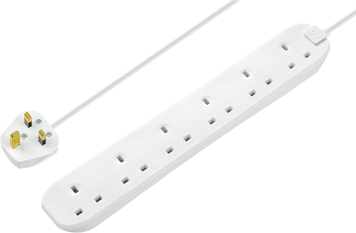 Masterplug Six Socket Extension Lead, Unswitched, 2 Metre Cable, 6-Way Plug Extension Cable, Power Strip, Basic Power, White, 13A, 6G, 2m, BSG210N