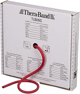 THERABAND Resistance Tubes, Professional Latex Elastic Tubing For Upper & Lower Body, Core Exercise, Physical Therapy, Lower Pilates, At-Home Workouts, & Rehab, 25 Foot, Red, Medium, Beginner Level 3