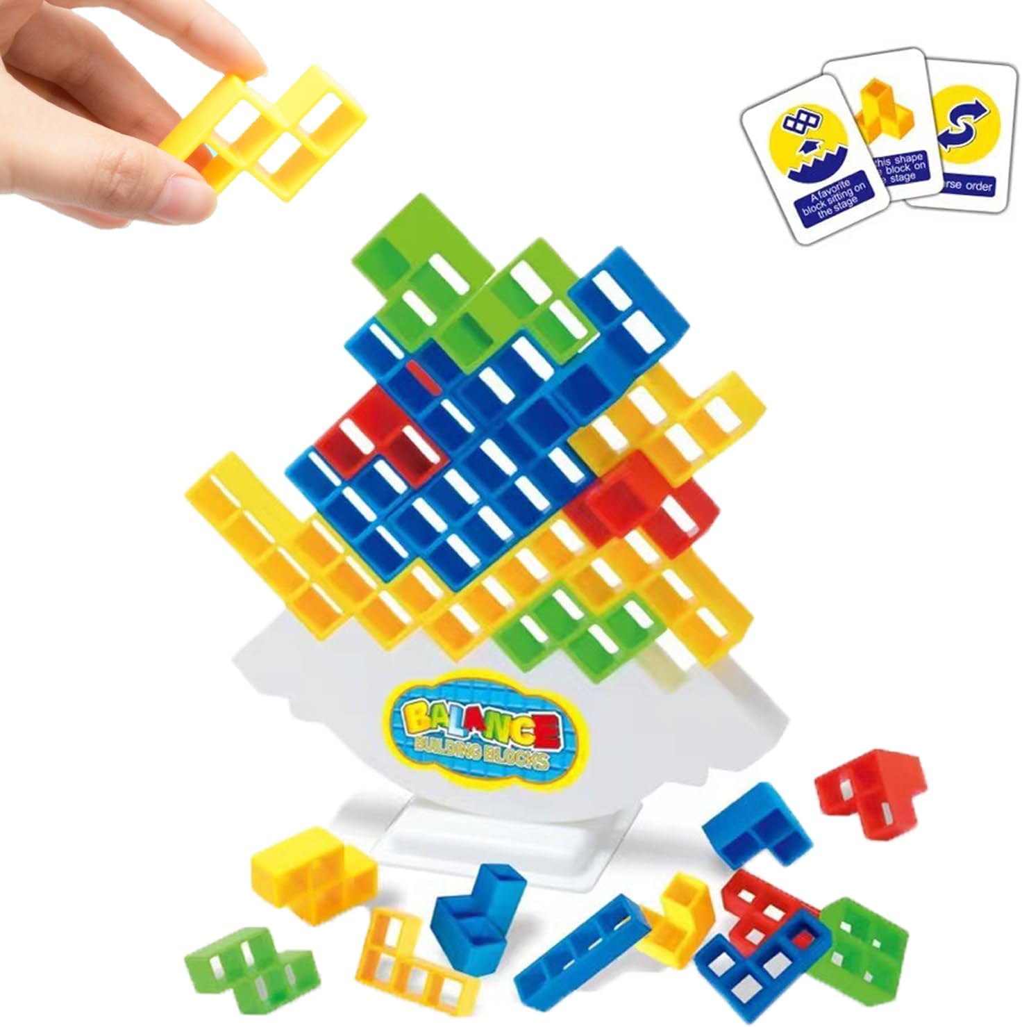 moobee 48 Pcs Tower Game Tetra Game Balance Stacking Blocks Game, Board Games for Kids & Adults, Tetra Game Tower Balance Toys Team Building Games for 2 Players or More Family, Parties, Travel