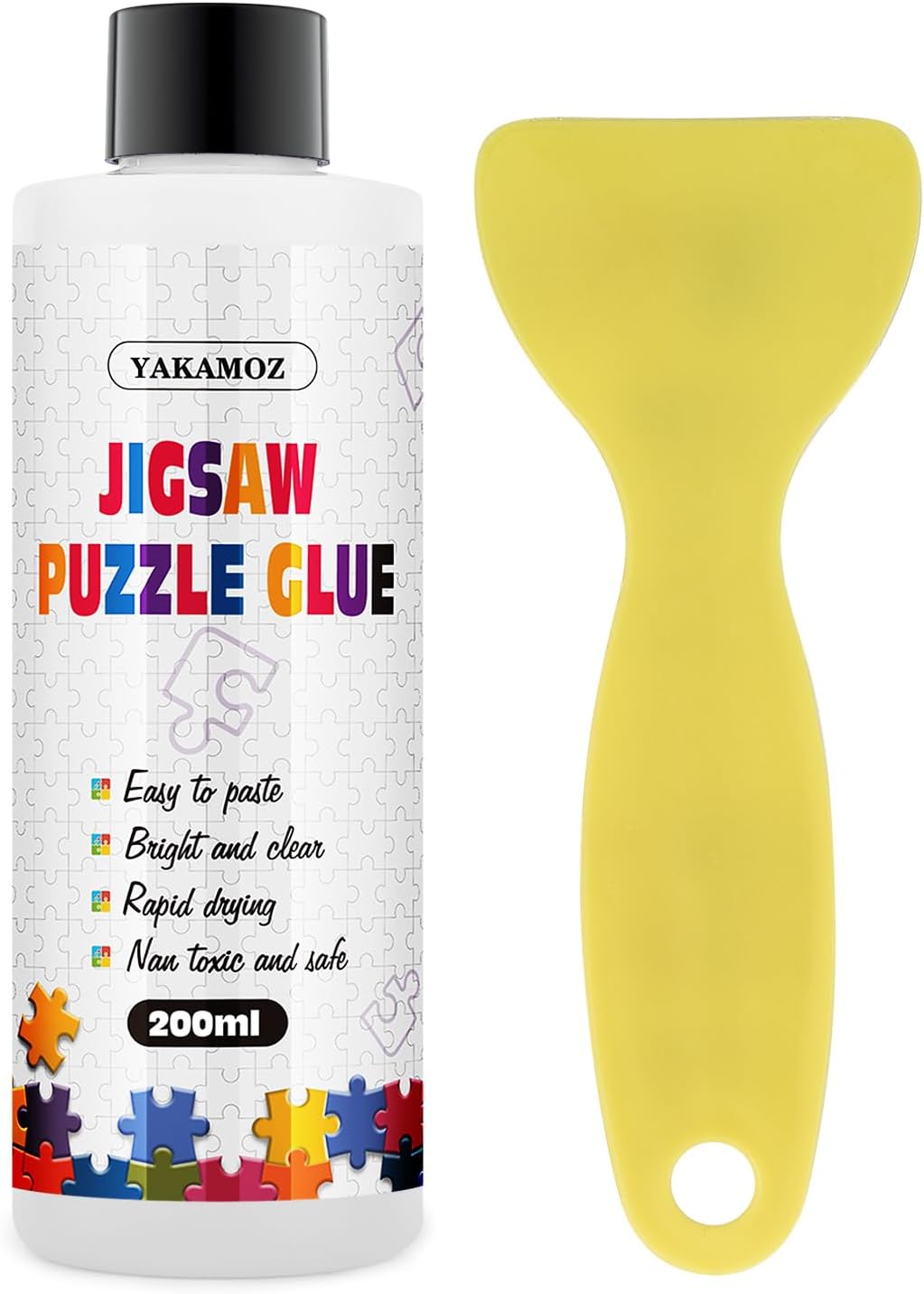YAKAMOZ Clear Jigsaw Puzzle Glue with Precision Applicator – Non-Toxic, Quick Dry & Water-Soluble for Puzzles up to 5000 Pieces (200ML)