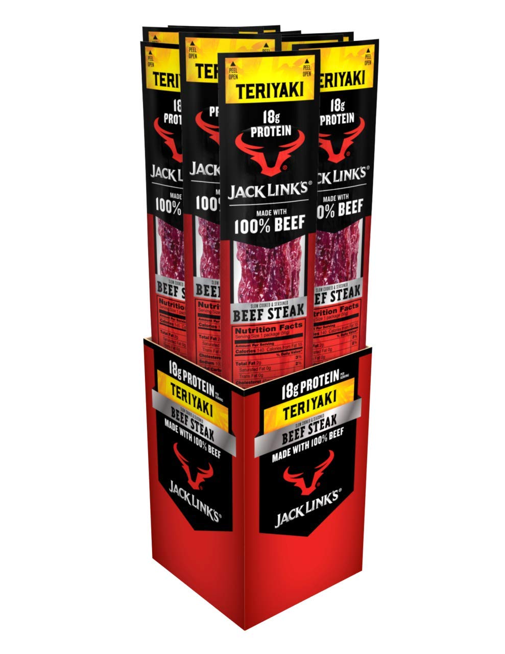 Jack Link's Beef Steak, Teriyaki - Protein Snacks, Meat Snack with 18g of Protein, Made with 100% Beef, Individually Wrapped Bulk Snack Pack, Keto Friendly - 2 Oz. (12 Count)