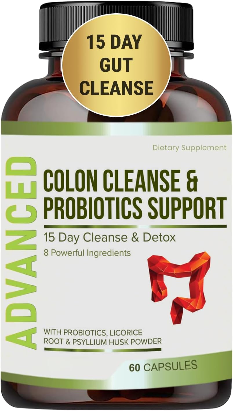 15 Day Gut Cleanse Detox for Women & Men - Advanced 15 Days Colon Cleanse with Probiotics and Psyllium Husk for Constipation Relief, Digestive Health, Colon Cleanser & Gut Health.60 Caps.