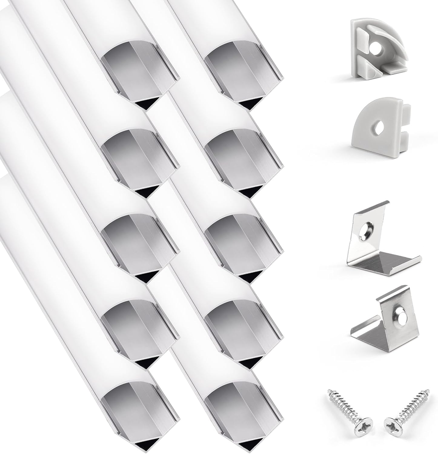 10-Pack 3.3ft/ 1Meter V Shape LED Strip Aluminum Channel Diffuser with Milky Curved Lens Cover and Corner Connector,Aluminum Profile for LED Strip Light