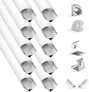 10-Pack 3.3ft/ 1Meter V Shape LED Strip Aluminum Channel Diffuser with Milky Curved Lens Cover and Corner Connector，Aluminum Profile for LED Strip Light