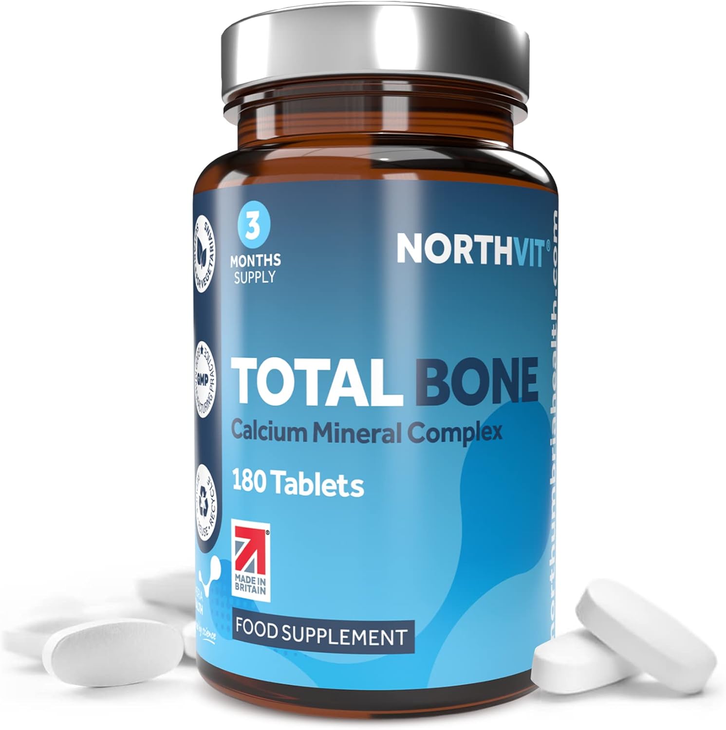 Total Bone® Calcium Magnesium Zinc & Vitamin D3 Supplement – 180 Vegetarian Tablets – 3 Month Supply High Strength Osteo Tablets – Strong Bones & Teeth – Calcium Mineral Complex
