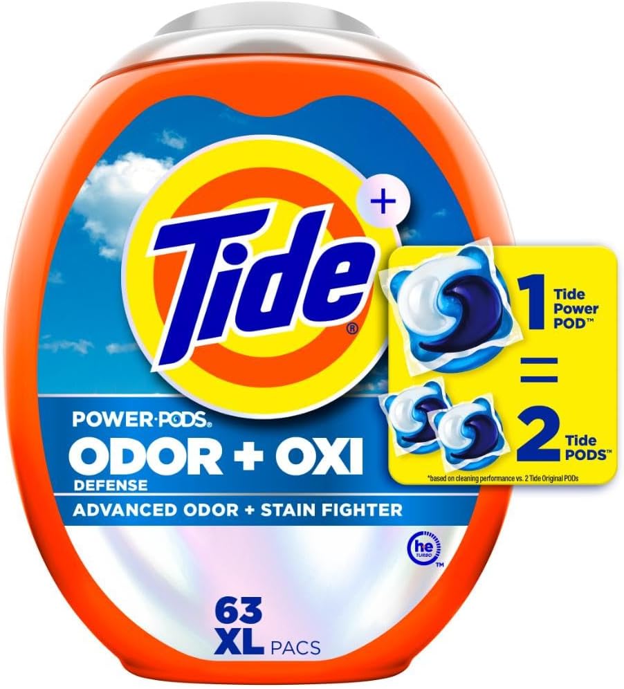 Tide Ultra OXI Power PODS with Odor Eliminators Laundry Detergent Pacs 63 Count For Visible and Invisible Dirt