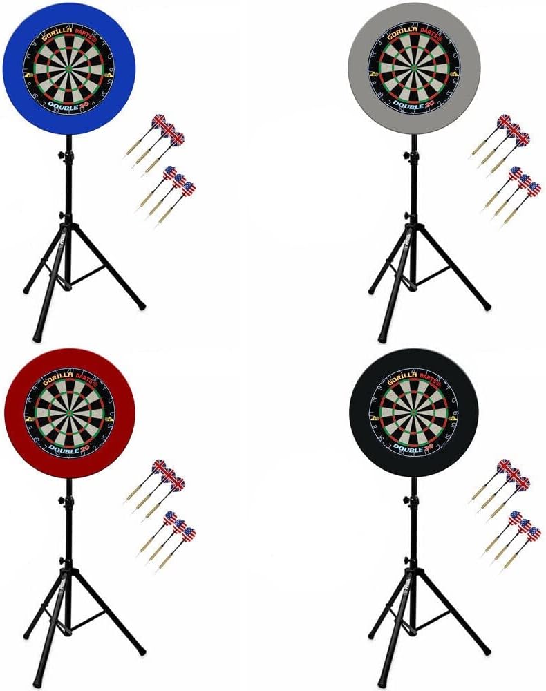 Gorilla Darts Set Double 20 Dartboard PU Plain Surround Arrow Pro Tripod Stand