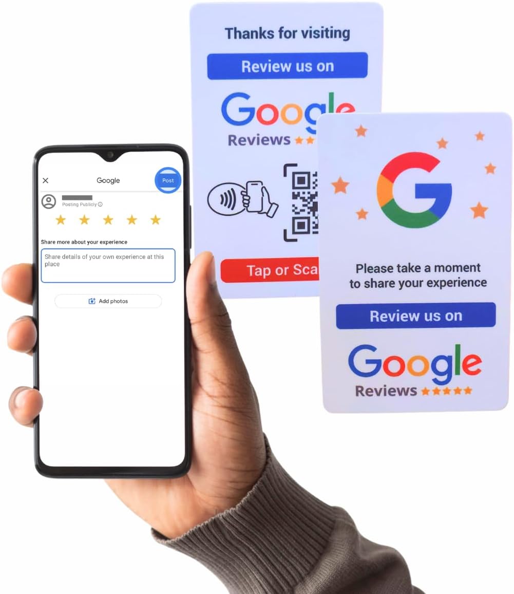 NFC Tag Google Review Card - Boost Customer Feedback with Tap & Scan QR - No App, No Subscription - Works on iPhone & Android (White, Set of 1)
