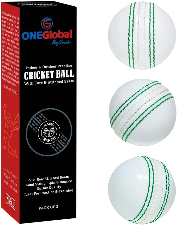 Soft Rubber Cricket Ball for Practice | Outdoor & Indoor Practice Cricket Ball with Core & Stitched Seam | Realistic Feel, True Bounce & Swing for Practice, Honing Skills & Family Fun