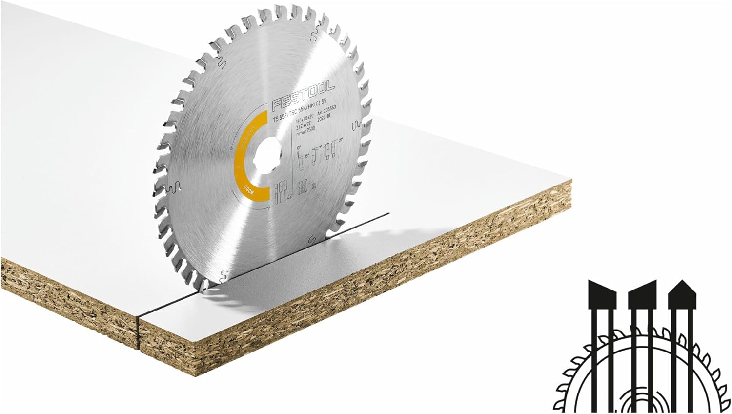 Festool 205553 Fine Tooth Saw Blade HW 160x1,8x20 WD42 Wood Fine Cut, Silver,Yellow