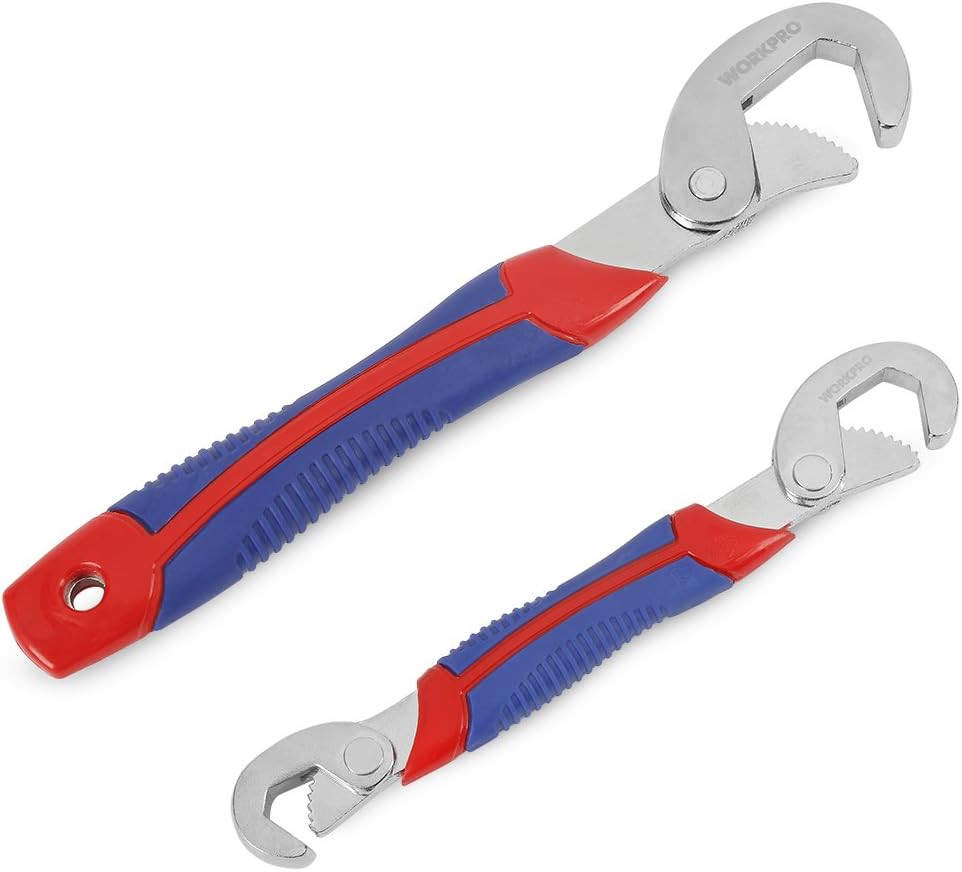 WORKPRO 2-Piece Adjustable Wrench Spanner Set, High Carbon Steel Multi-function Universal Quick Snap Grip, 6mm to 32mm Adjustable Wrench Spanners for Home Repairs, Nuts Pipes DIY Tools