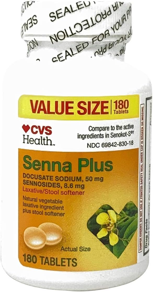 CVS Health Stool Softener Plus Stimulant Laxative Tablets, Docusate Sodium 50 mg, Sennosides 8.6 mg, 180 Count