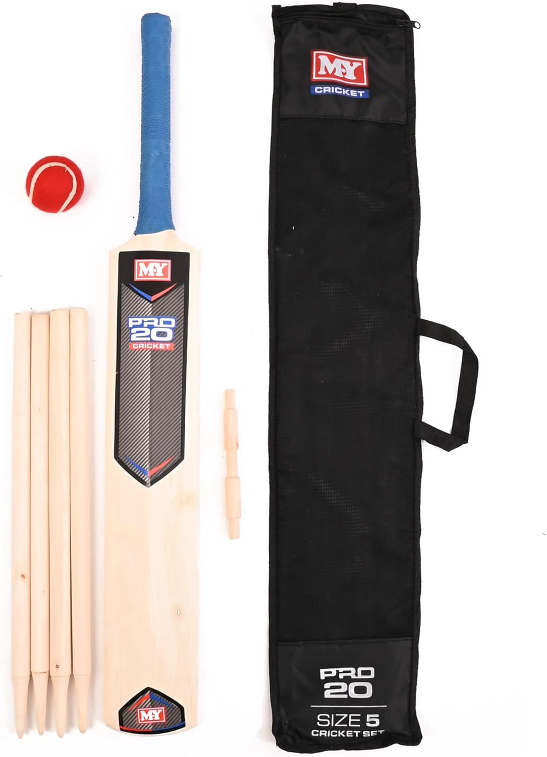 M.Y 7 Piece Junior Cricket Set in Carry Bag including Cricket Bat, Stumps and Soft Ball