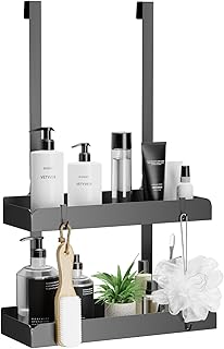 pickpiff Hanging Shower Caddy Shower Rack Over the Doors for Bathroom Shower Organizer Hanging No-Drilling Shower Shelf With 4 Hooks Black 21.8'' x 12.4''
