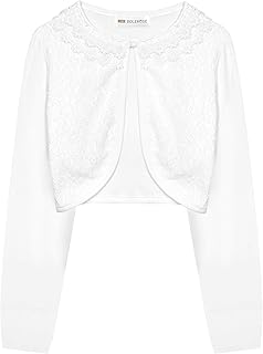 BOLEROSE Girls Long Sleeve Floral Lace Bolero Cardigan Kids Shrug Cover Up