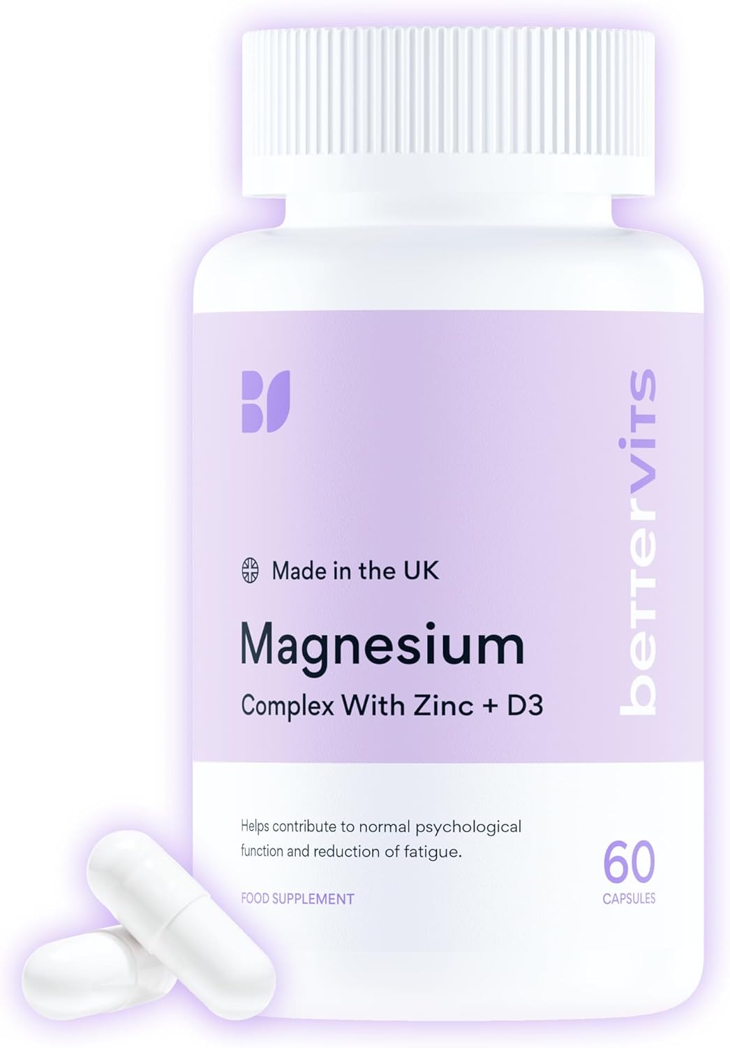Bettervits Magnesium Glycinate Complex with Citrate, Malate, Zinc & Vitamin D3 | Magnesium Supplements for Muscle Recovery, Heart Health & Sleep Support - High Absorption | 60 Capsules
