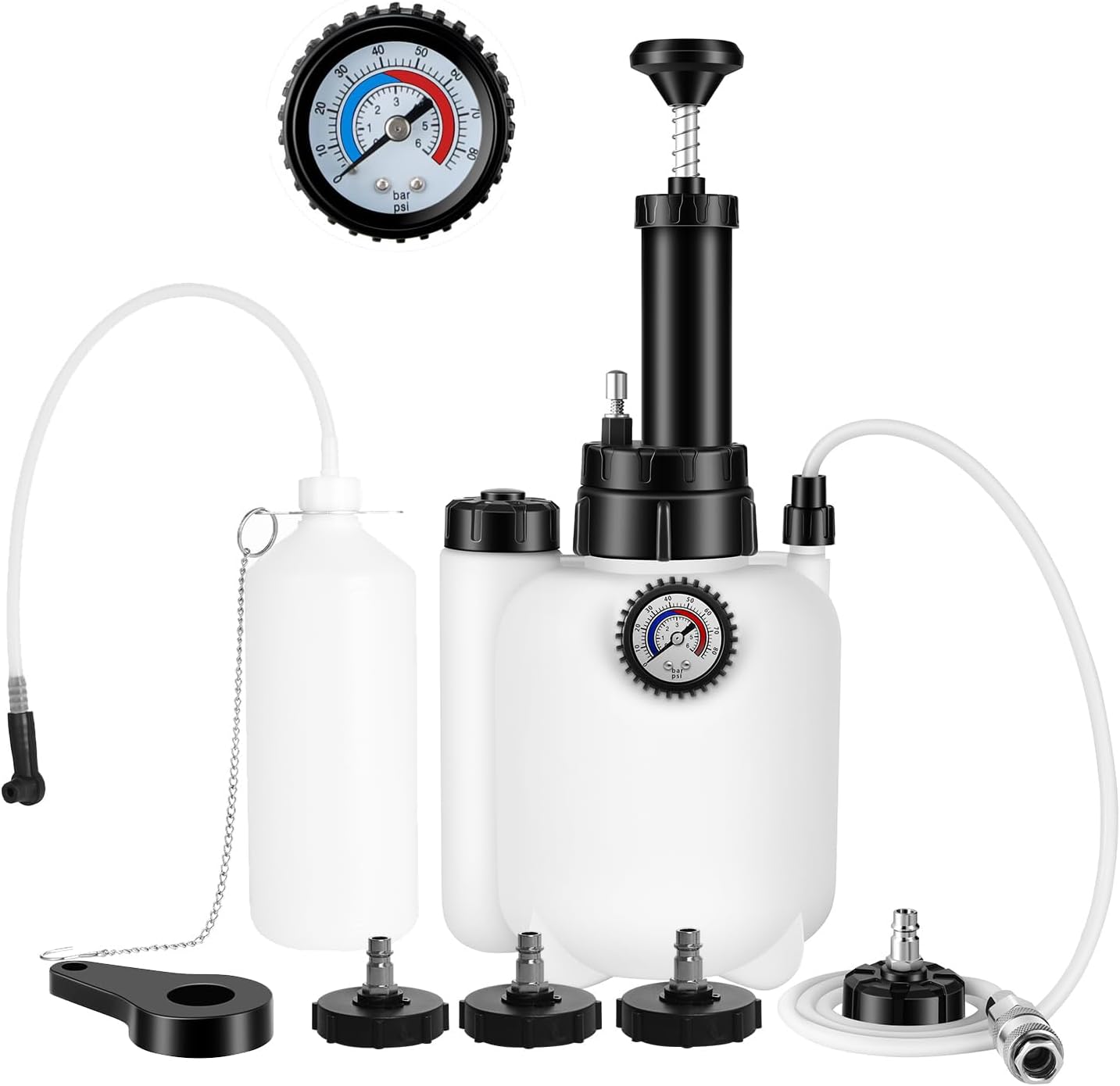 Brake Bleeder Kit with 3L Pressure Pump, 1L Waste Bottle & 4 Upgraded Adapters, Manual Brake Fluid Bleeder Tool for Most Vehicles, One-Person Operation