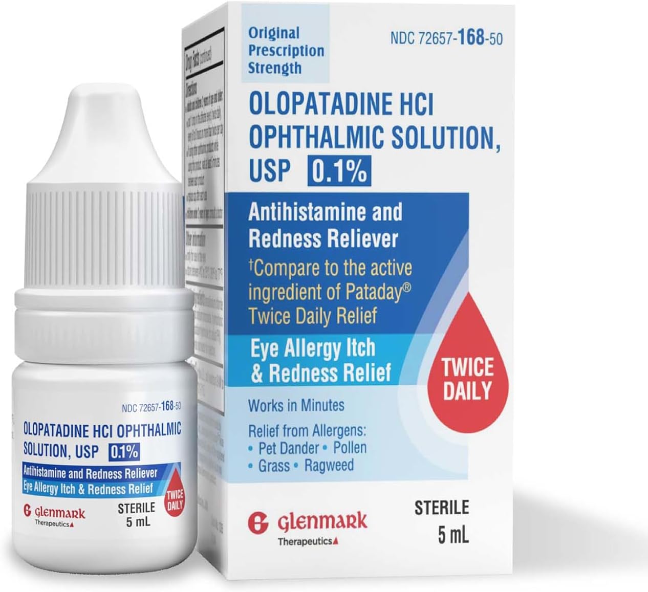 Olopatadine Eye Drops for Allergies, Redness Relief, Antihistamine Eye Drops, Allergy Relief from Pet Dander, Pollen, Grass, Ragweed, Works in Minutes, Olopatadine HCl 0.1%, 5ml