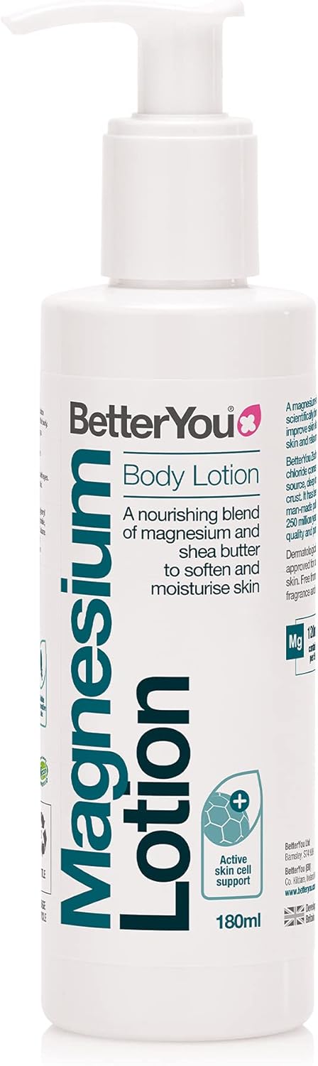 BetterYou Magnesium Body Lotion, Nourishing Blend of Natural Zechstein Transdermal Magnesium and Shea Butter to Soften and Moisturise Skin, Palm-Oil Free, 180ml