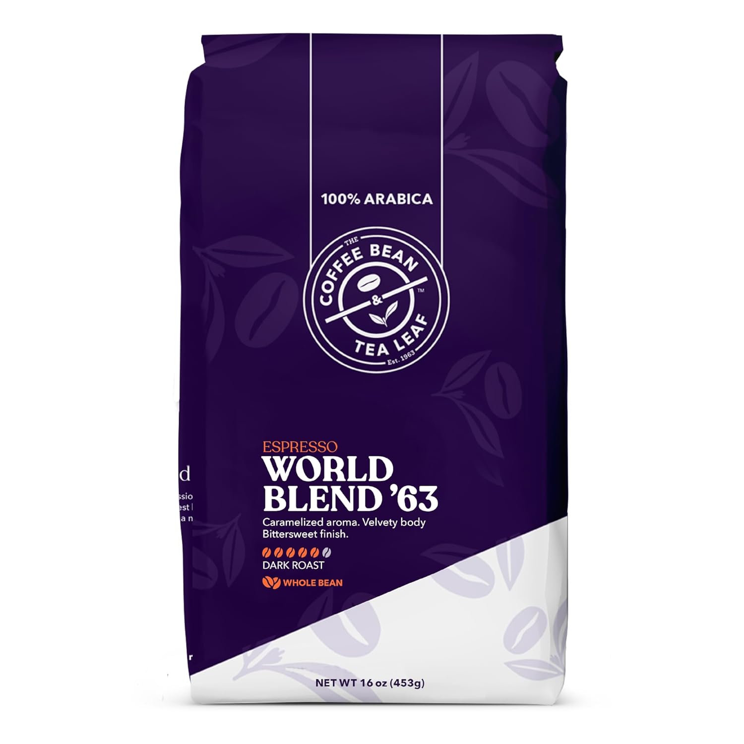 The Coffee Bean & Tea Leaf, World Blend '63, Dark Roast Whole Bean Coffee Beans, 1lb bag (16oz)