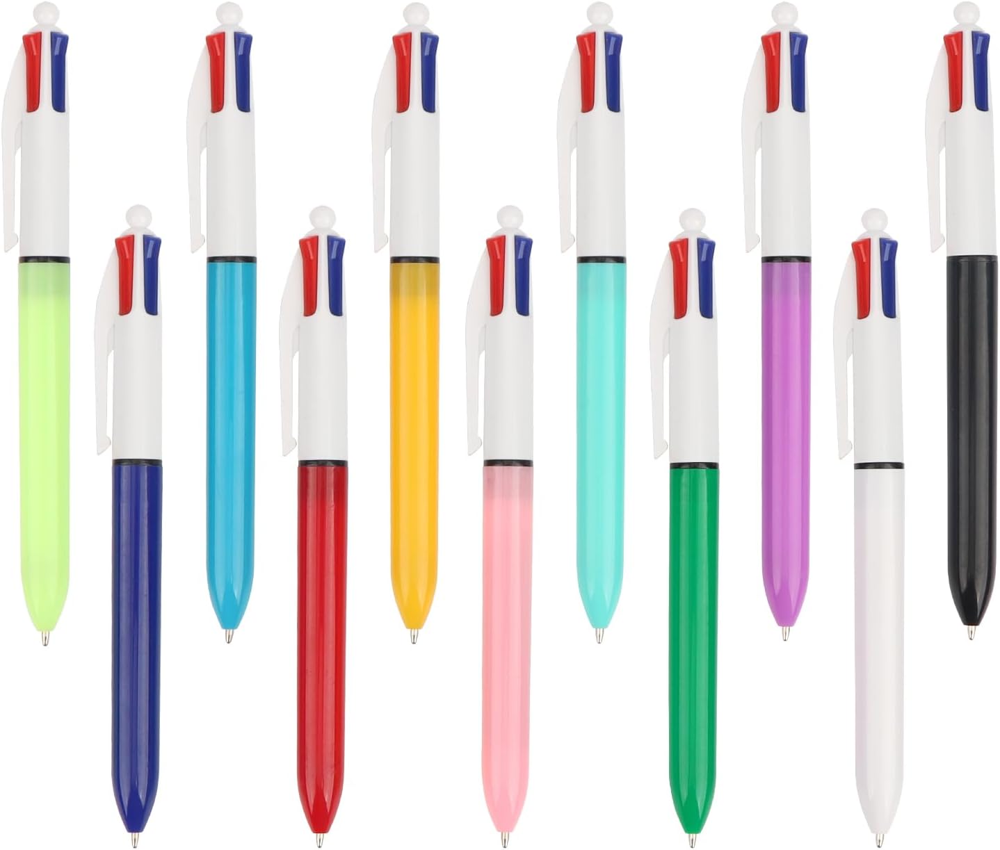 OWill 11 Pcs 4 Colour Pens,Multi Coloured Pens All in One,4-in-1 Retractable Ballpoint Multicoloured Pens 1.0mm for Office School Supplies Students Children Gift