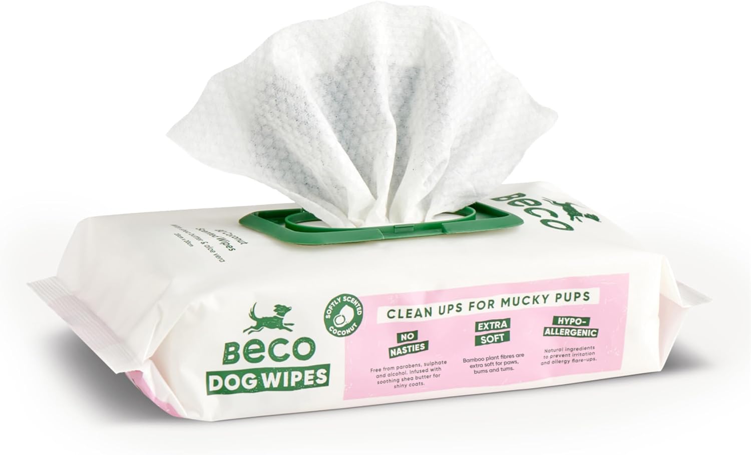 Beco Dog Wipes - 1 Pack of 80, Coconut Scented, For Paws, Body and Bum, Plant-Based Grooming Wipes