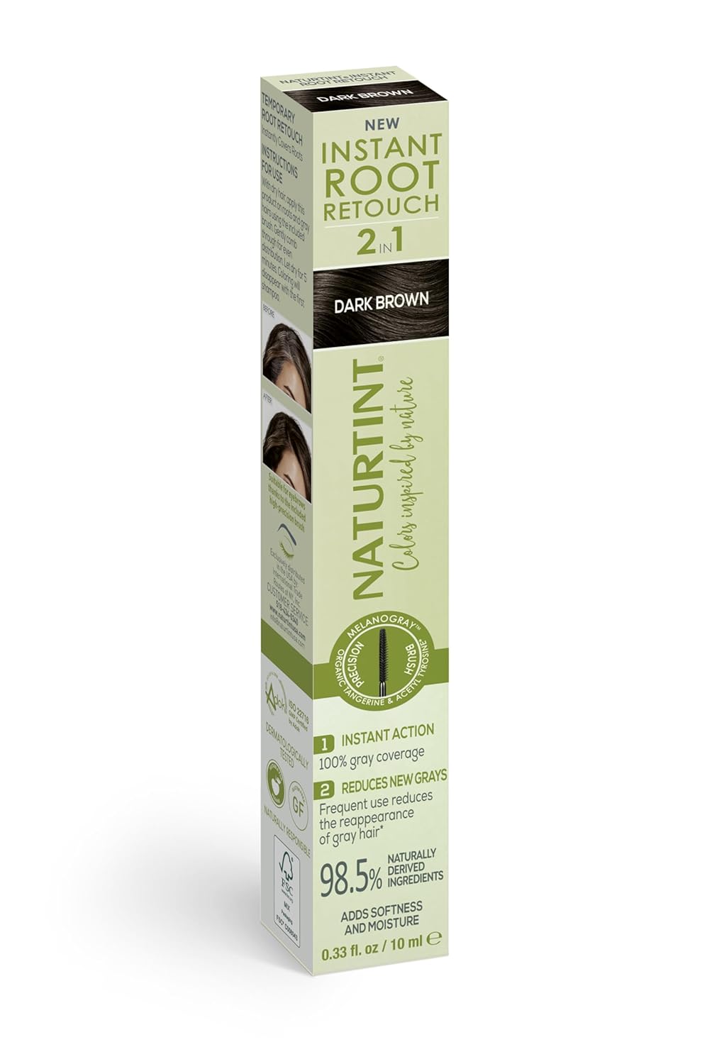 Naturtint Instant Root Retouch - Dark Brown 2-in-1 Gray Coverage, 0.33 fl oz