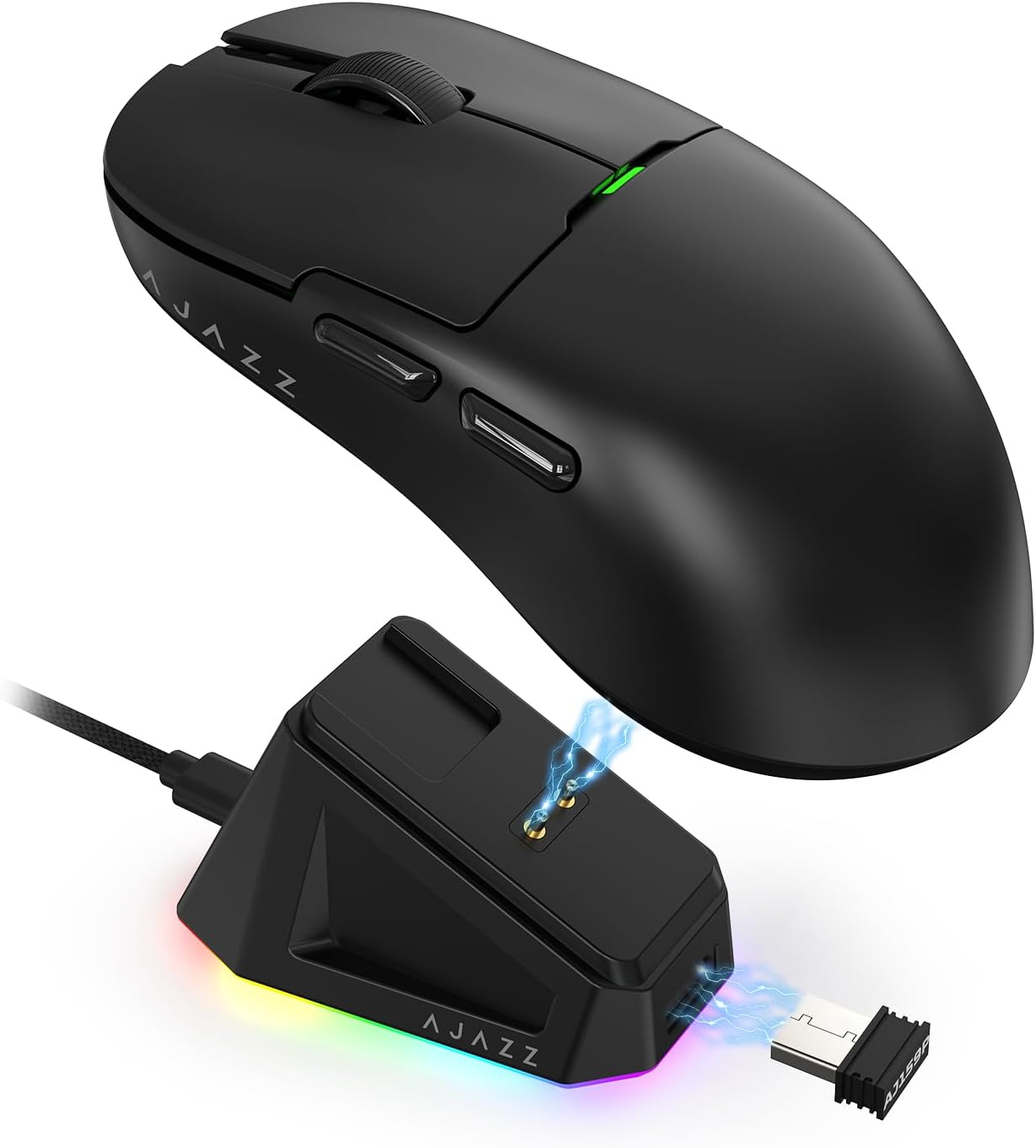 AJAZZ AJ159 P SUPERLIGHT Wireless Gaming Mouse with Magnetic Charging Dock, Ultra-Light 56g, Pixart PAW3395 Sensor, 26000 DPI, 2.4Ghz/Wired, 6 Programmable Buttons, 200Hrs Battery, for PC/MAC (Black)