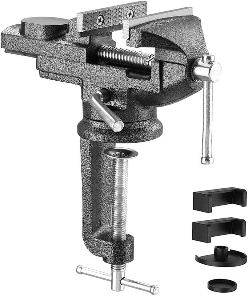 Table Vise 70mm TEENO,Adjustable Bench Clamp with 360 Degree Rotated Swivel Base,Cast Steel Material,Universal Home Bench Vise for Workshop, Factory Fixed,Clamping Power 800Kg.