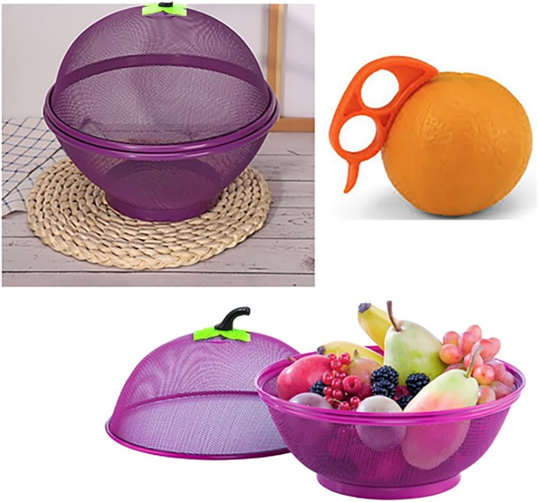 HK Online Pink Apple Mesh Fresh Fruits Basket & Ring Citrus Peeler, Fruit Bowl, Decorative Tablepiece -Keep Unwanted Pets, Bugs & Insects Out (1 Pink)