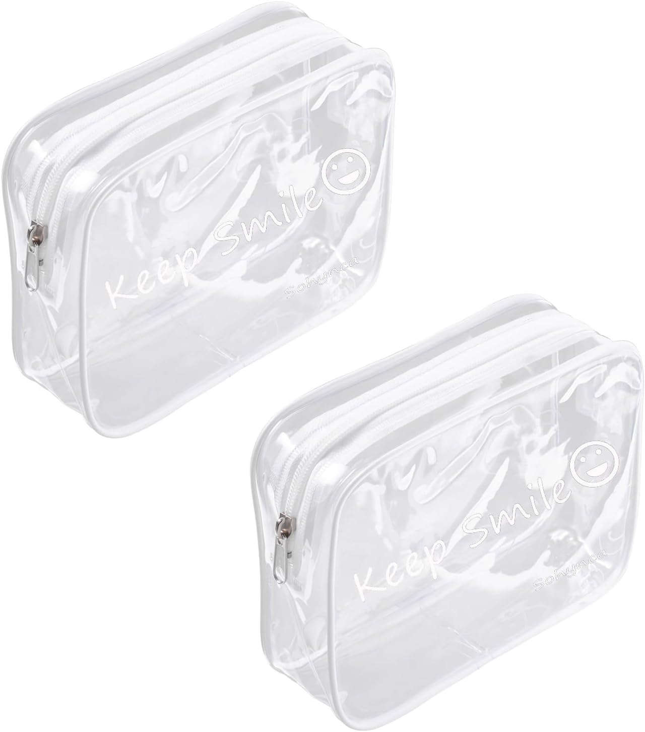 2pcs Clear PVC Toiletry Bag Transparent Waterproof Cosmetic Bag Minimalism Makeup Bag Small neat Cosmetic Pouch Summer Beach Purses Organize (Smile White)
