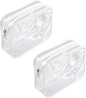 2pcs Clear PVC Toiletry Bag Transparent Waterproof Cosmetic Bag Minimalism Makeup Bag Small neat Cosmetic Pouch Summer Beach Purses Organize (Smile White)