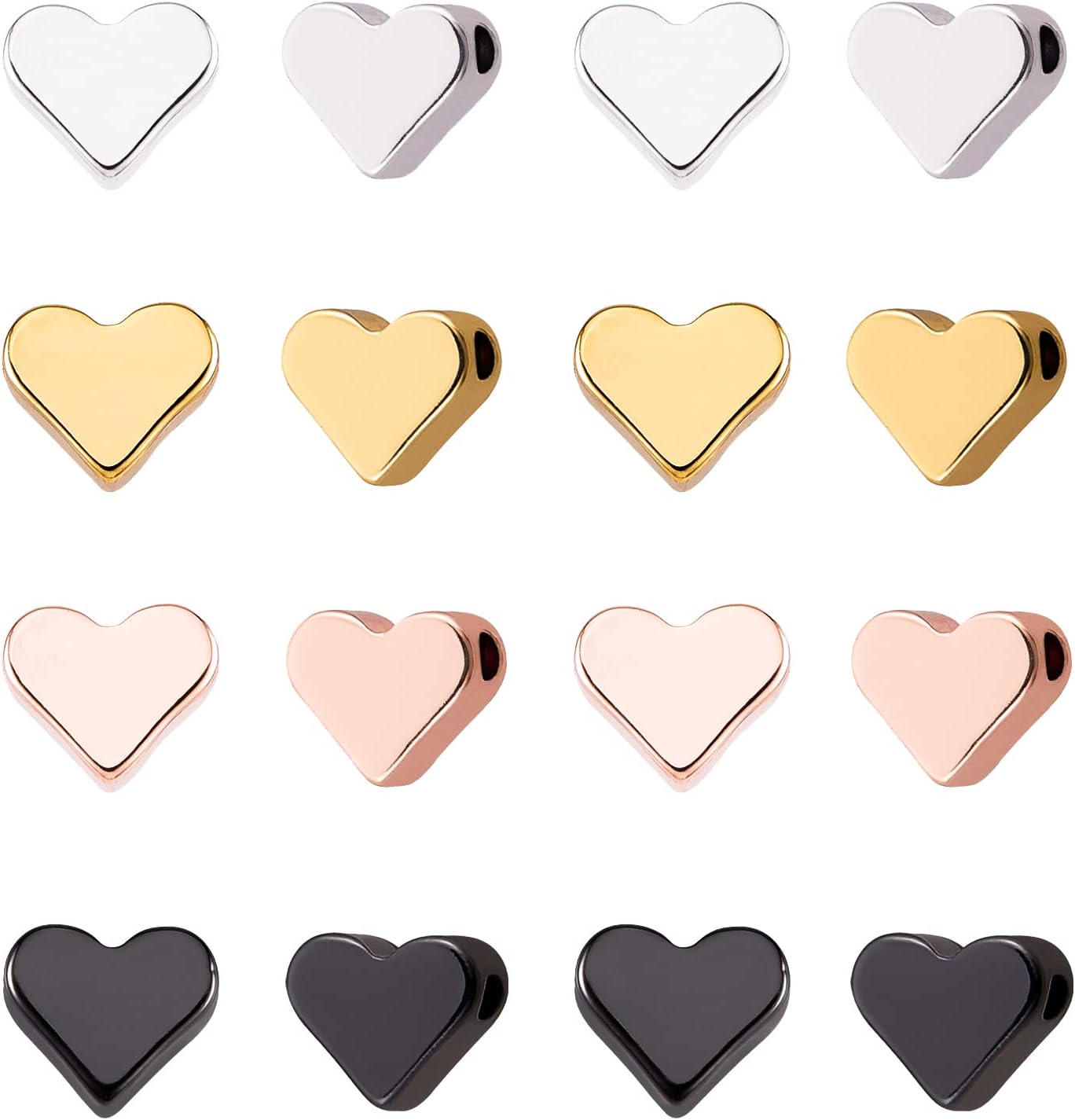 PH PandaHall Heart Beads, 40pcs Love Heart Spacer Beads 4 Color Brass Metal Spacers Gold Plated Loose Bead for Valentine's Day, Wedding Mother's Day Christmas Jewelry Making Bracelets Necklace