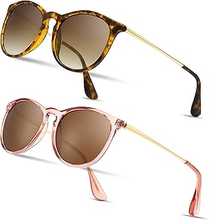 SUNGAIT 2 Pairs Round Polarized Sunglasses for Women Men Vintage Trendy Style Colored Lens UV400