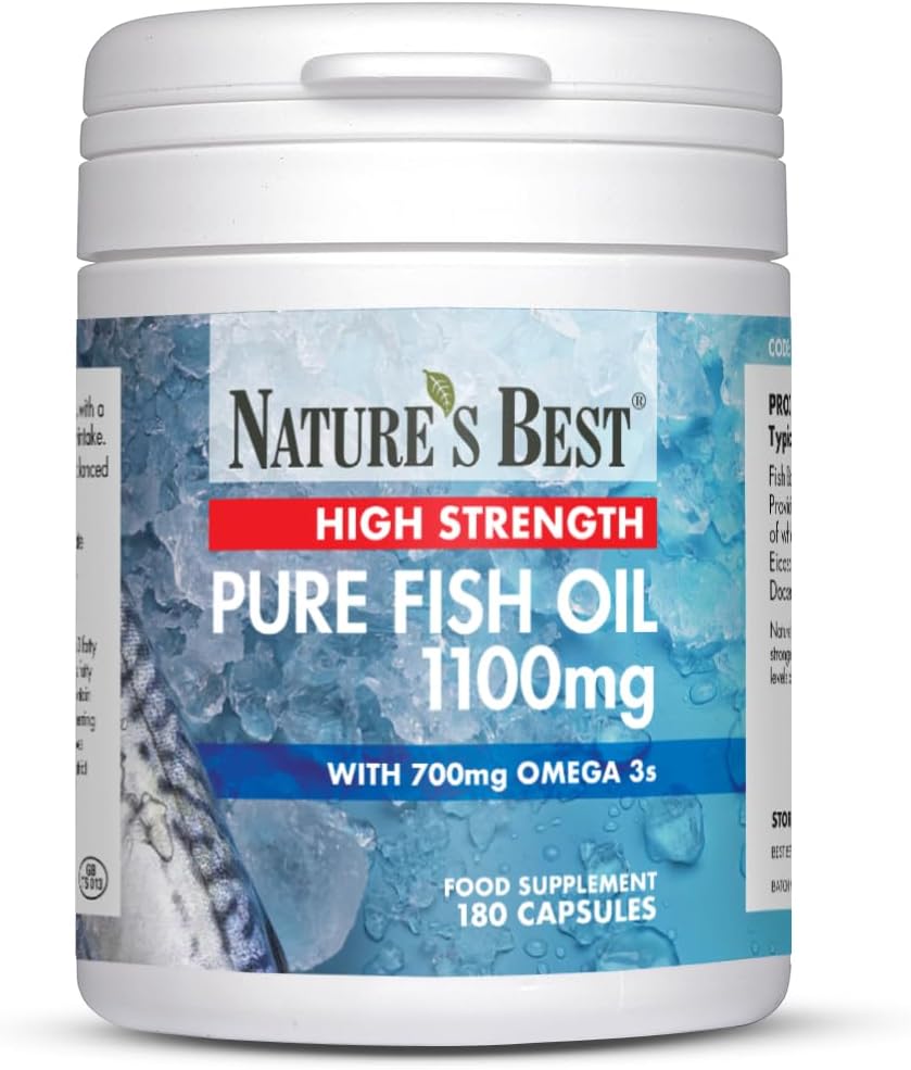 Nature's Best Pure Fish Oil Capsules High Strength (1100mg) - Essential Omega 3 Fish Oil with EPA 360mg and DHA 240mg - UK Made - 180 Capsules (4+ Months' Supply)