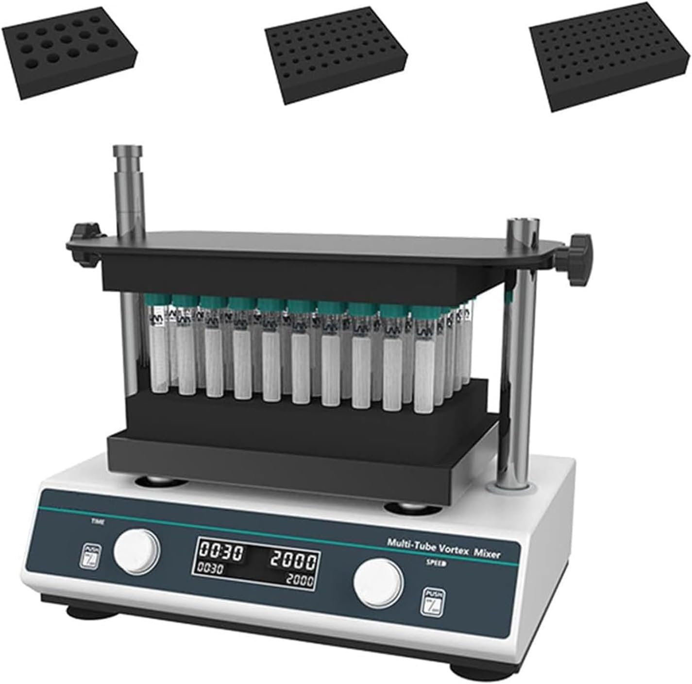 POCDOKYZ Multi-Tube Vortex Mixer, Digital Display Vortex Shakers with 3 Modules,Speed ​​range: 500-3000rpm,Timing Range: 1 Min-24h,for 1.5/2/15/50ml Centrifuge Tubes Etc,Natural