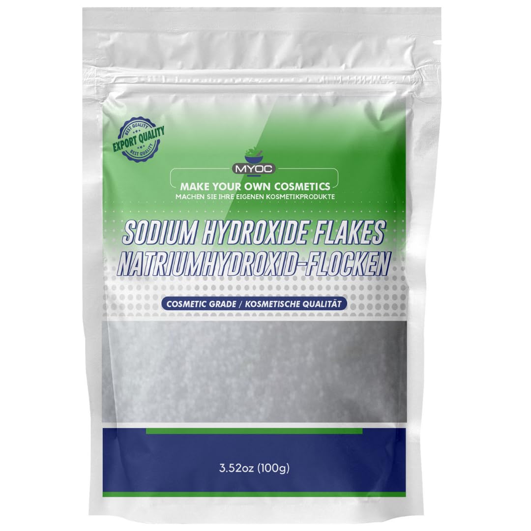 Sodium Hydroxide Flakes – Cosmetic Grade Lye for Soap Making & DIY Formulations – 3.53oz (100g)